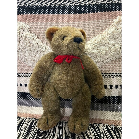 Gund 1983 Dark Brown Jointed Teddy Bear w/ Red Bow 14” - Picture 5 of 7
